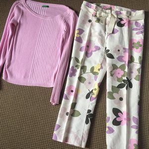 Pink sweater and floral capris